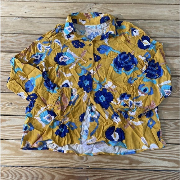 NEW D&Co Retreat Floral Button Front Shirt Size Small Women’s Yellow - Picture 1 of 8